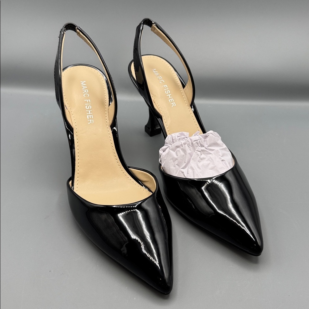 Marc Fisher Black Patent Slingback Pointed Toe Pumps
